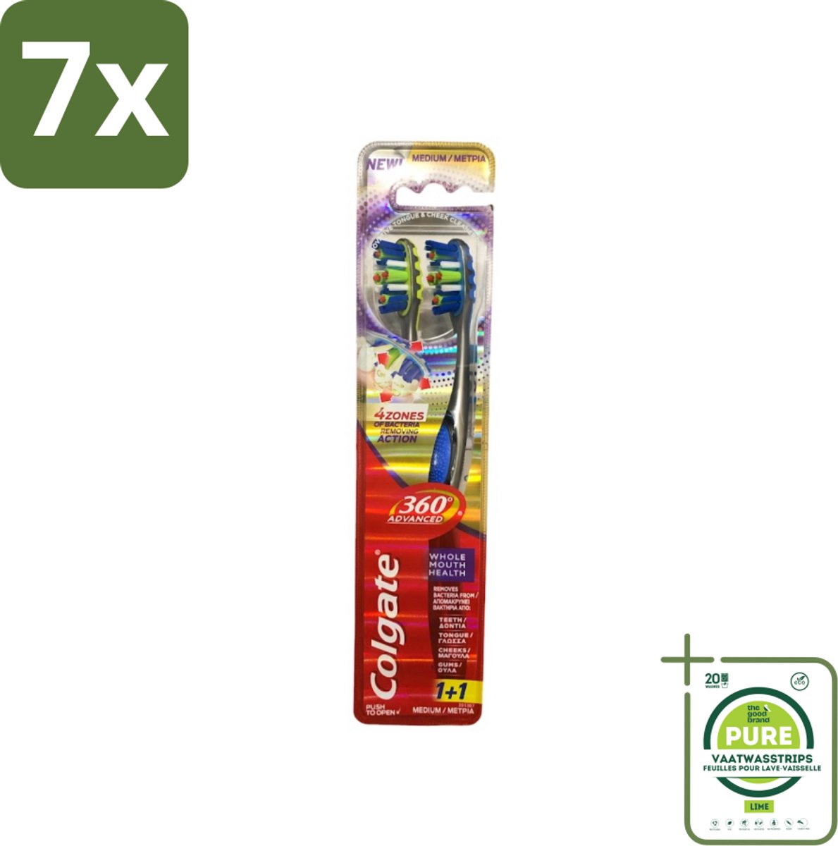 7 x Colgate - 360° Geavanceerd - Tandenborstel - Medium - 2 Tandenborstels - Grootverpakking - Tandenborstel - Elektrische Tandenborstel - Mondhygiëne - Tanden Poetsen - Tandvlees