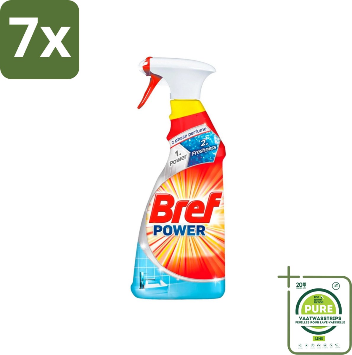 7 x Bref Power - Badkamerreiniger - Spray - Anti-Kalk & Vuil - Fris - 750 ml - Grootverpakking - Kalkreiniging - Vuil Verwijderen - Badkamerschoonmaak - Schoonmaakproduct - Douche Schoonmaken