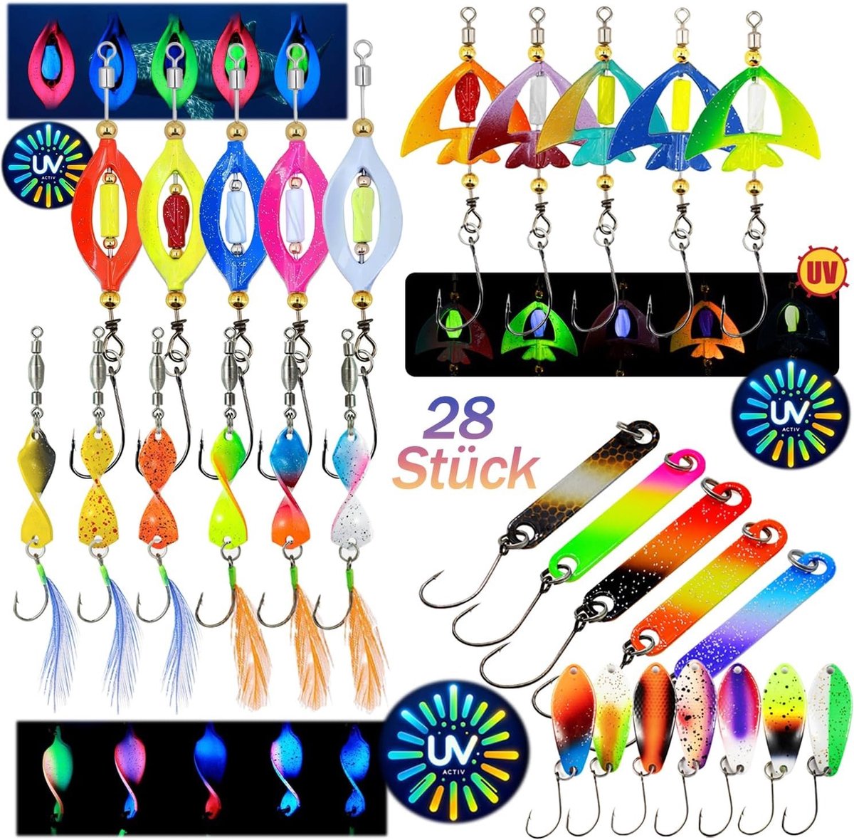 Trout Lepelset 2g 3g 3.5g 4g - UV Actieve Aas voor Alle Weersomstandigheden en Waterdiepten, Perfect voor Forelvissen