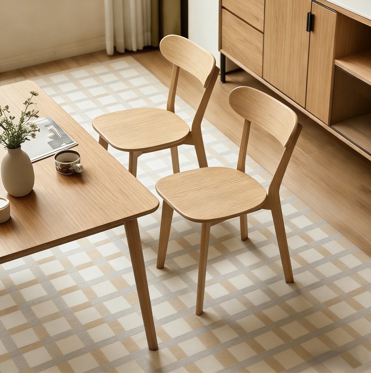 DESMIU Eetkamerstoel Set Van 2 - 78 Cm - Gebogen Rugleuning En Verstelbare Voetdoppen - Voor Eetkamer Keuken En Woonkamer - Hout - Houtkleur