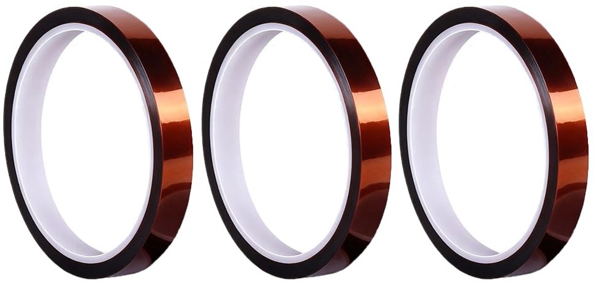 Plakband voor hoge temperaturen, 0,05 mm x 10 mm x 33 m, afplakband voor lassen, 3D-printen en thermische isolatie, polyimide en siliconenkwaliteit
