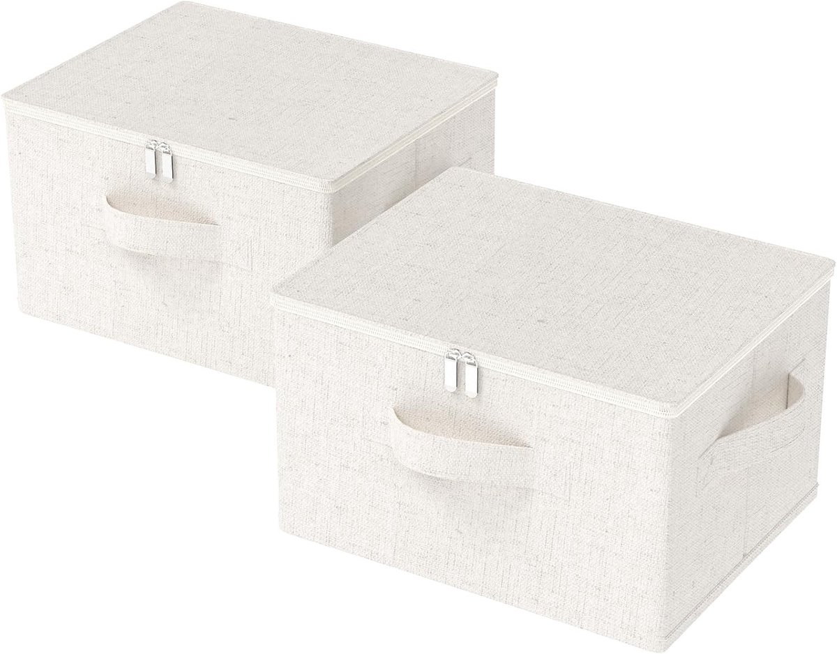 Opbergdozen voor Onderbed met Deksel, Vouwbare Organizers voor Kleding, Schoenen en Dekens, 50x40x30cm, Beige, Set van 2, Ideaal voor Ruimtebesparing en Organisatie