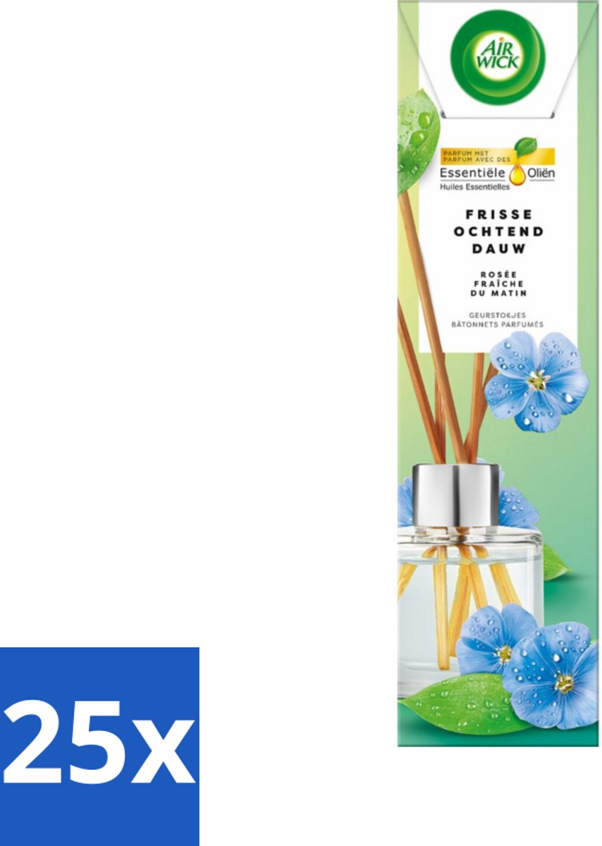 25 x Air Wick - Geurstokjes - Frisse Ochtenddauw - Essentiële Oliën - 40 ml - Geurstokjes - Frisse Ochtenddauw - Essentiële Oliën - Luchtverfrisser - Natuurlijke Geur