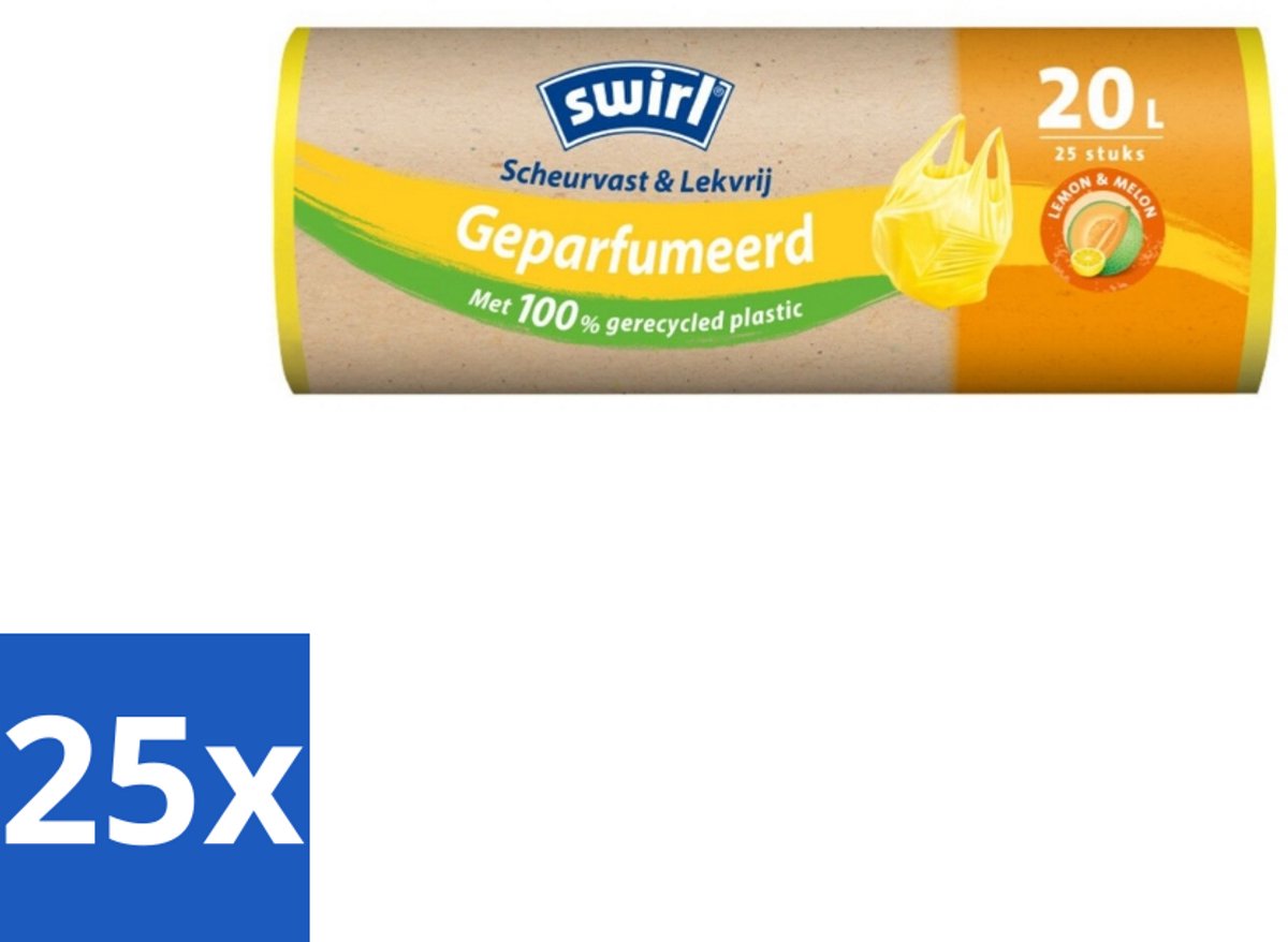 Swirl – Vuilniszakken 20 L – Handvat – Lemon & Melon Geparfumeerd – 25 zakken - Bulkverpakking - 25 stuks
