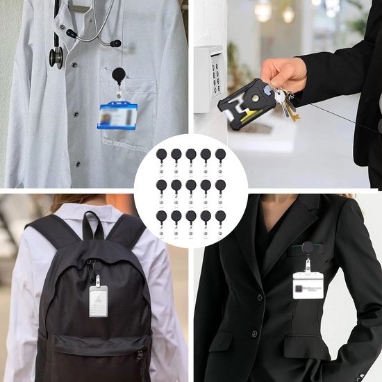 Intrekbare Badgehouders - Uitschuifbare Lanyards - Snelle Toegang Kaarten - Heavy-Duty Haspel - 15 Stuks - Zwart — afbeelding 4