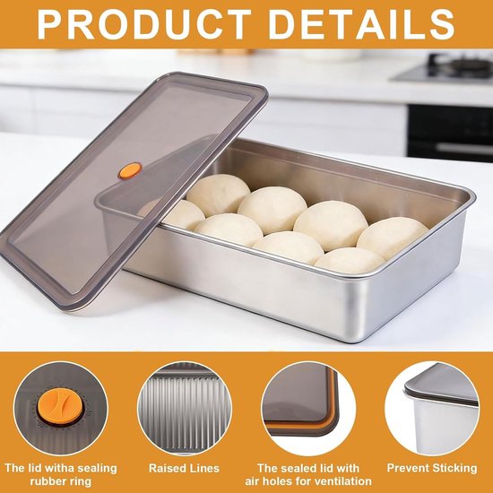 Pizza Deeg Fermentatie Box met Deksel - Lichtgewicht Voedselcontainer voor Deeg, Fruit, Salades en Vlees - 30 x 21 x 8.5 cm — afbeelding 2