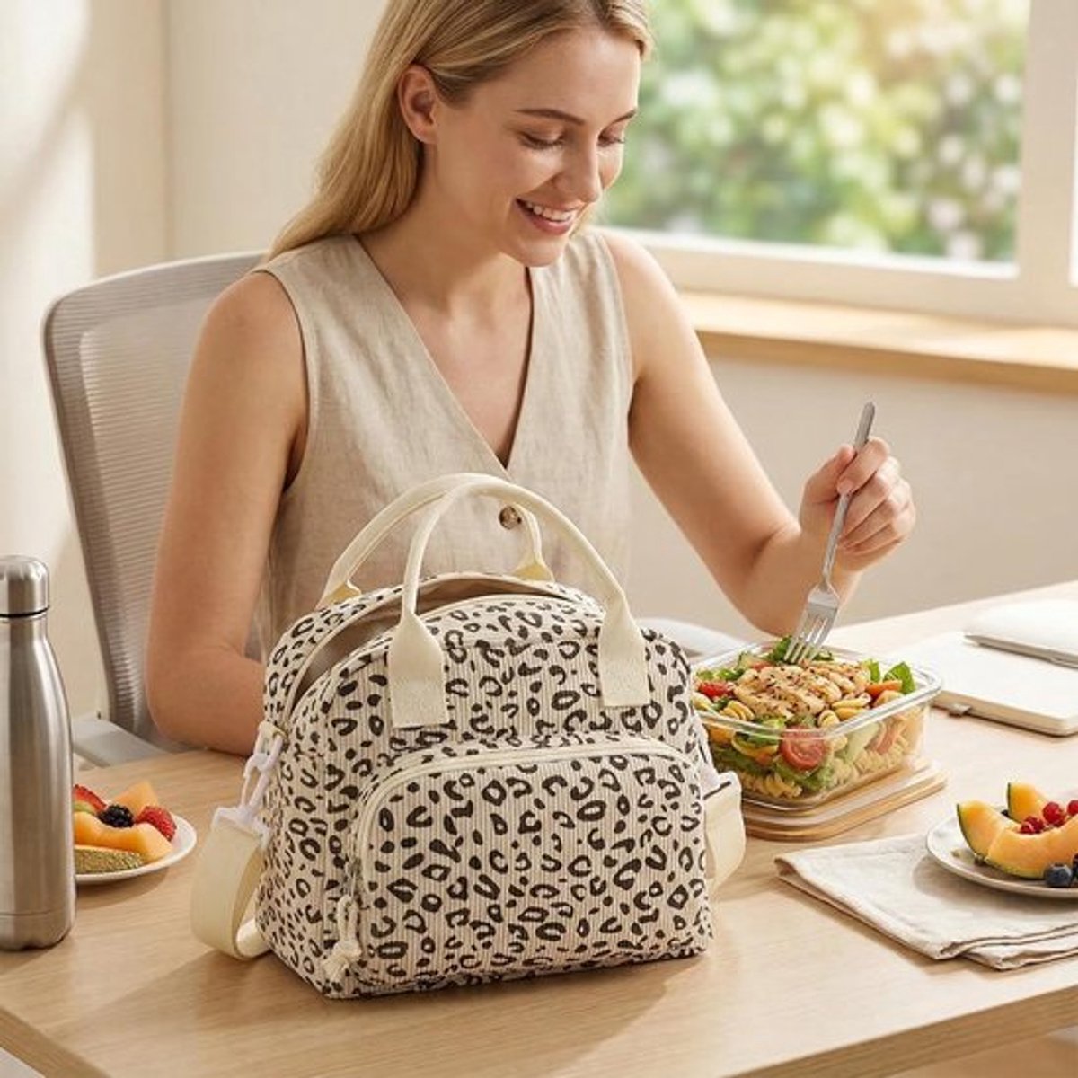 Namajunas - Lunchtas – Kleine geïsoleerde lunchtas, 12 liter inhoud, geïsoleerde lunchtas voor dames, met handvat en verstelbare schouderband, 5 vakken, PEVA-voering, geschikt voor werk, school, picknicks en uitstapjes. — cadeau in Cadeau-ideeën - foto 3