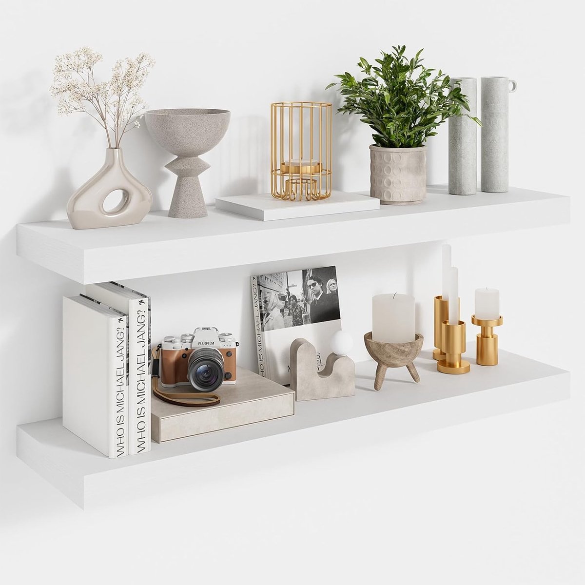 Set van 2 Wandplanken van 60 cm, Witte Drijvende Planken voor Thuisdecoratie en Opbergruimte