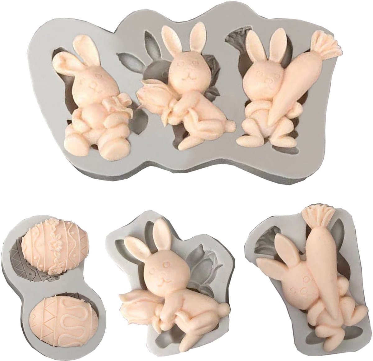 Elzusha - Set van 4 Silicone Bakvormen in Konijn en Ei Vorm