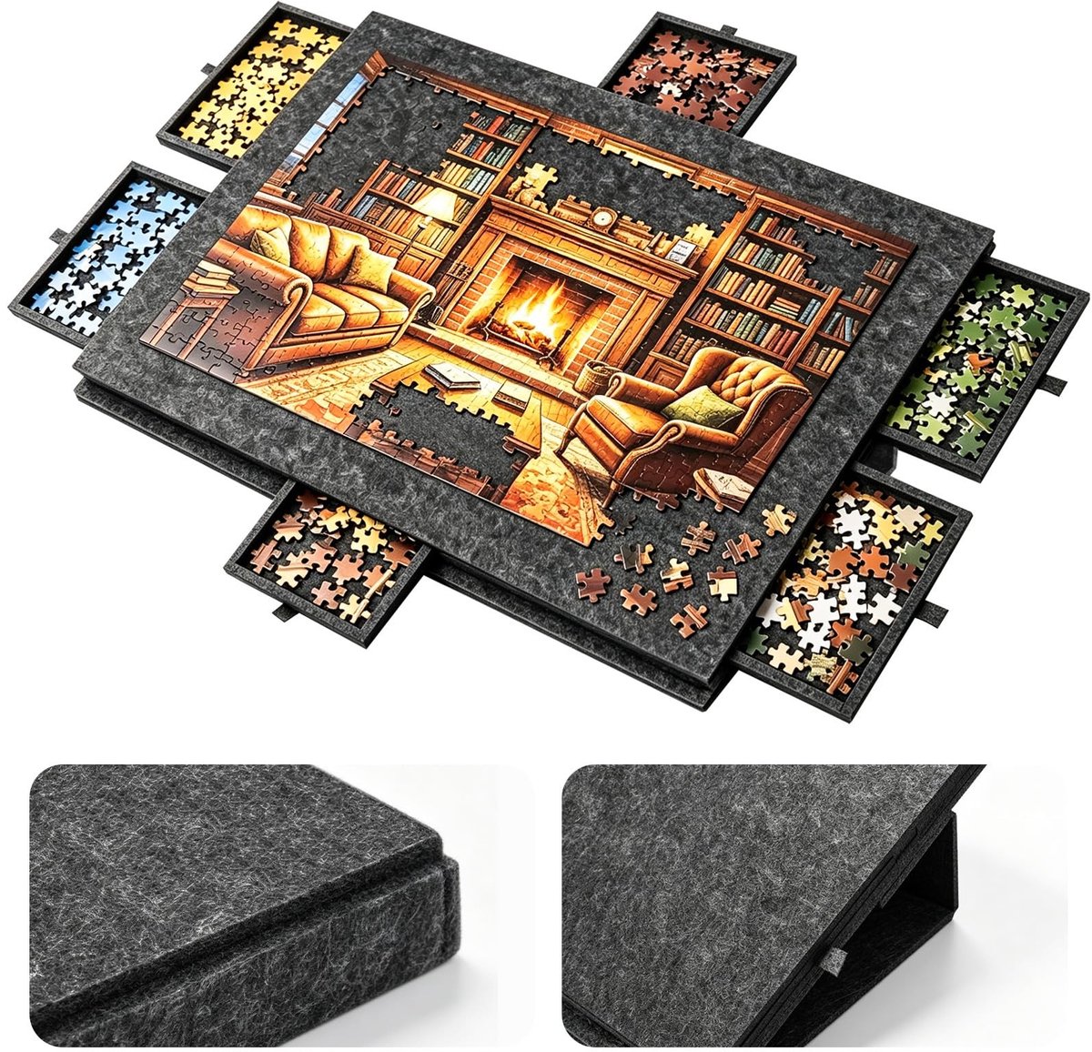 Elzusha - Vilten Puzzelmat met Stand en Sorteerschalen voor 1000 Stukjes