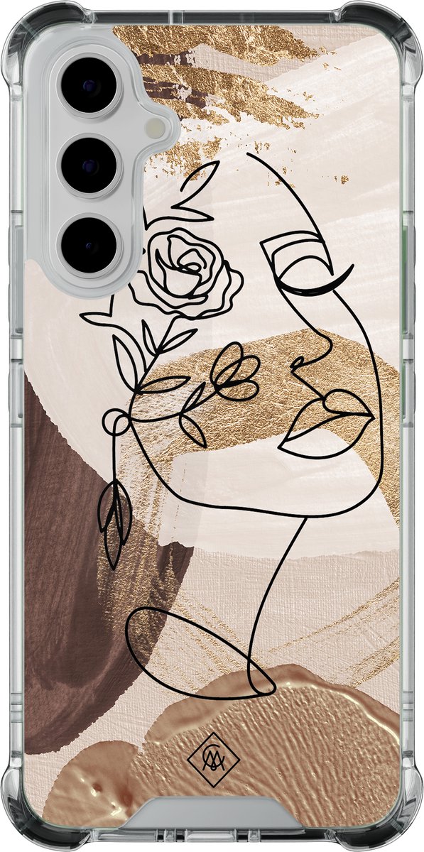 Casimoda® hoesje - Geschikt voor Samsung Galaxy A55 - Abstract Gezicht Bruin - Shockproof case - Extra sterk - - Multi, Transparant