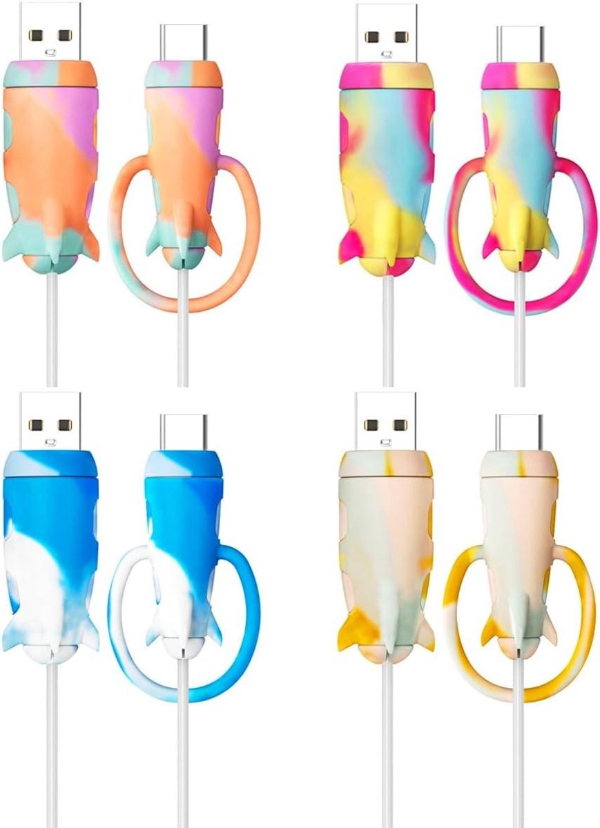 Kabel Beschermers - Opladerhoes - Bescherming Kabels - 2-in-1 Ontwerp - 4 Sets - Meerkleurig
