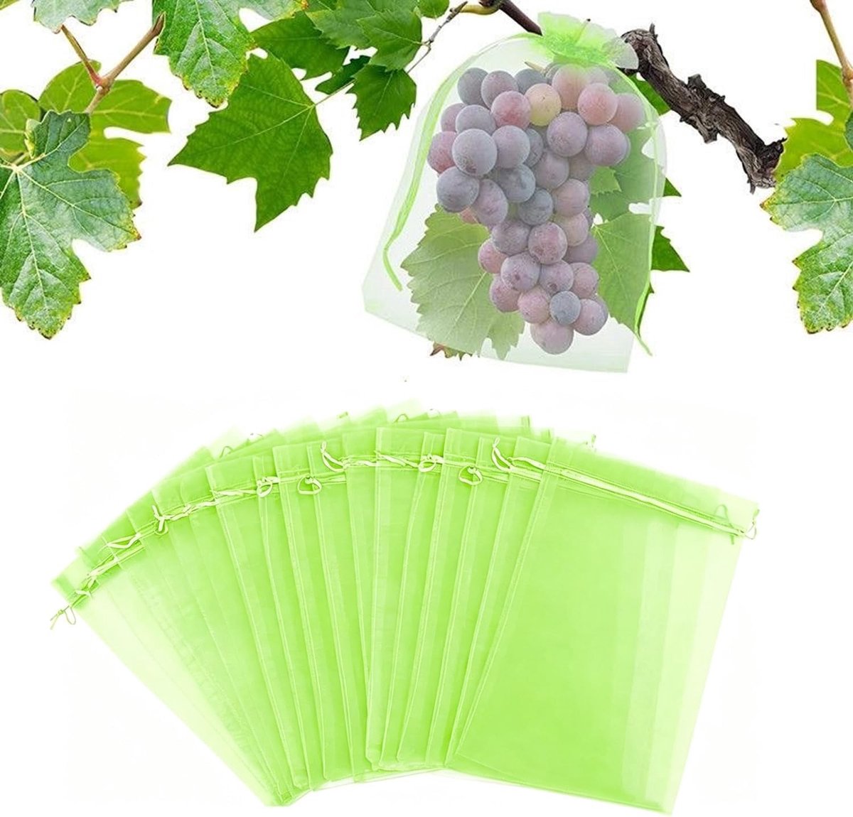 Fruitbeschermingszakken 17x23cm - 100 Stuks Translucente Organza Tassen met Trekkoord, Ideaal voor Druiven, Groenten en Tuinfruit