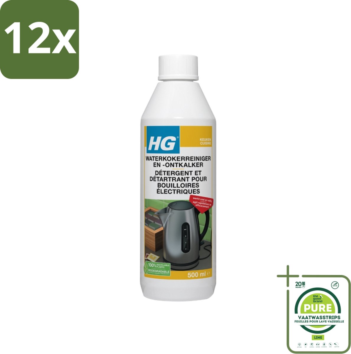 HG Waterkokerreiniger En -ontkalker 500 ml - Voordeelverpakking - 12 stuks - Waterkoker reiniger - Ontkalker waterkoker