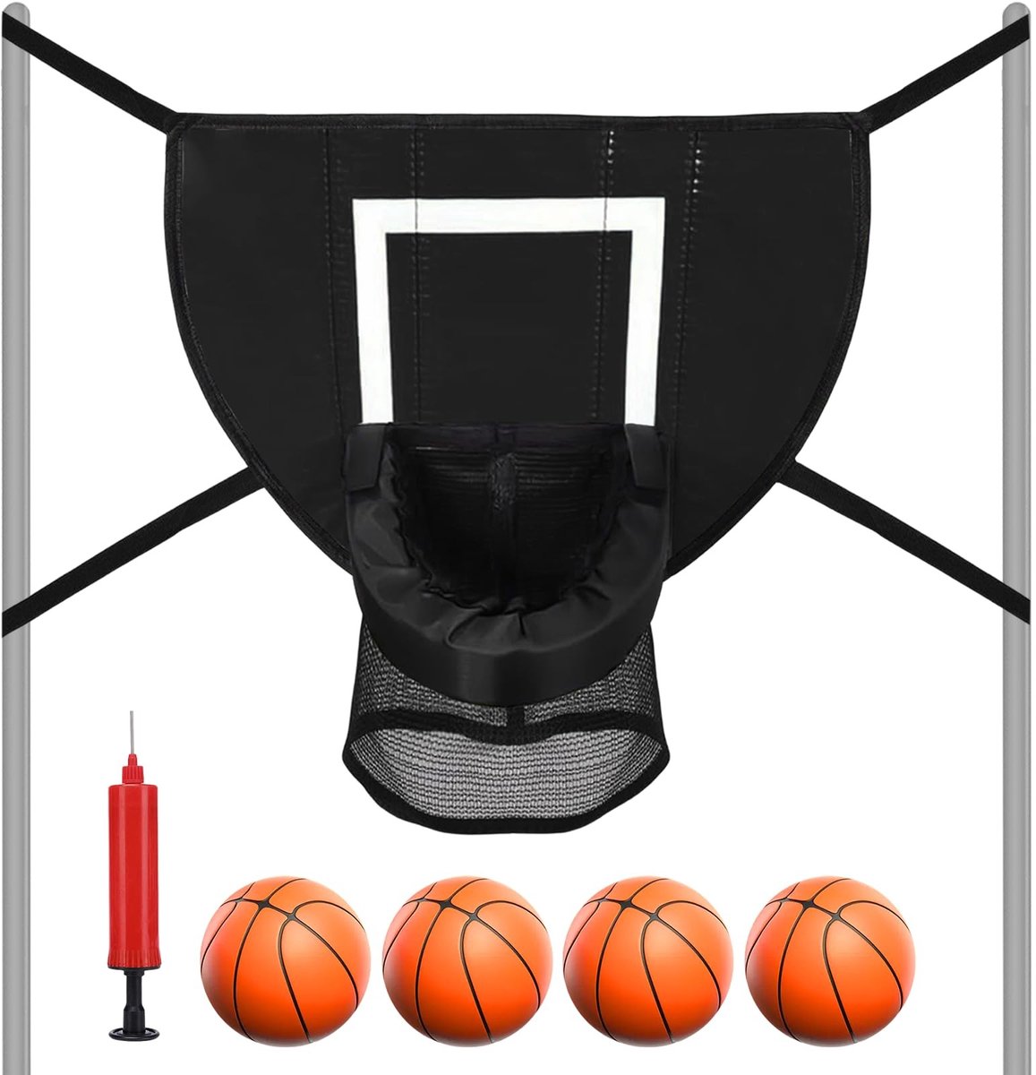 Elzusha- Basketbalkorf Indoor - Trampoline-accessoires - 4 Mini-basketballen - Pomp - Zonnebescherming - Hoogwaardig PVC en Oxford-net - Basketbalmand