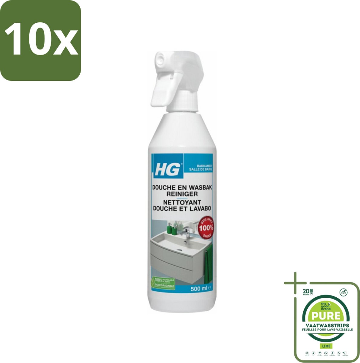 10 x HG Douche en Wasbakreiniger Alledag 500 ml - Grootverpakking - Badkamer Reiniger - Douche Reiniger - Wasbak Reiniger - Kalkaanslag Verwijderen - Glans Reiniger