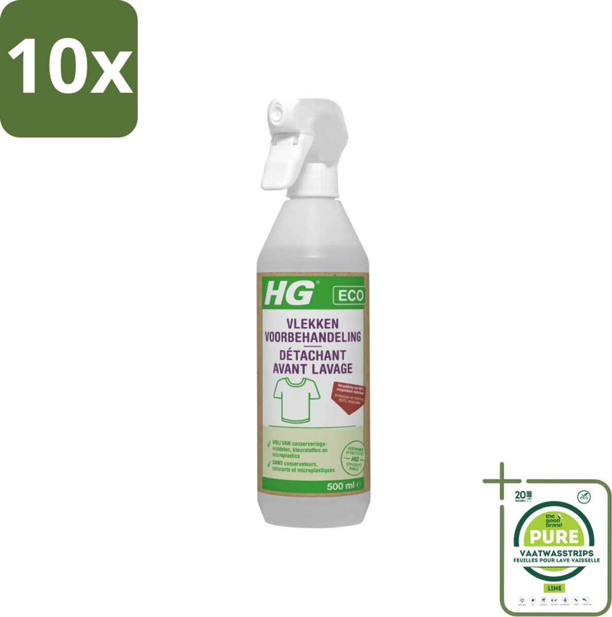 10 x HG ECO - Vlekken Voorbehandeling - Duurzame Vlekkenverwijderaar - 500 ml - Grootverpakking - Vlekkenverwijderaar - Ecologische Schoonmaak - Vlekken Voorbehandeling - Milieuvriendelijk - Wasmiddel