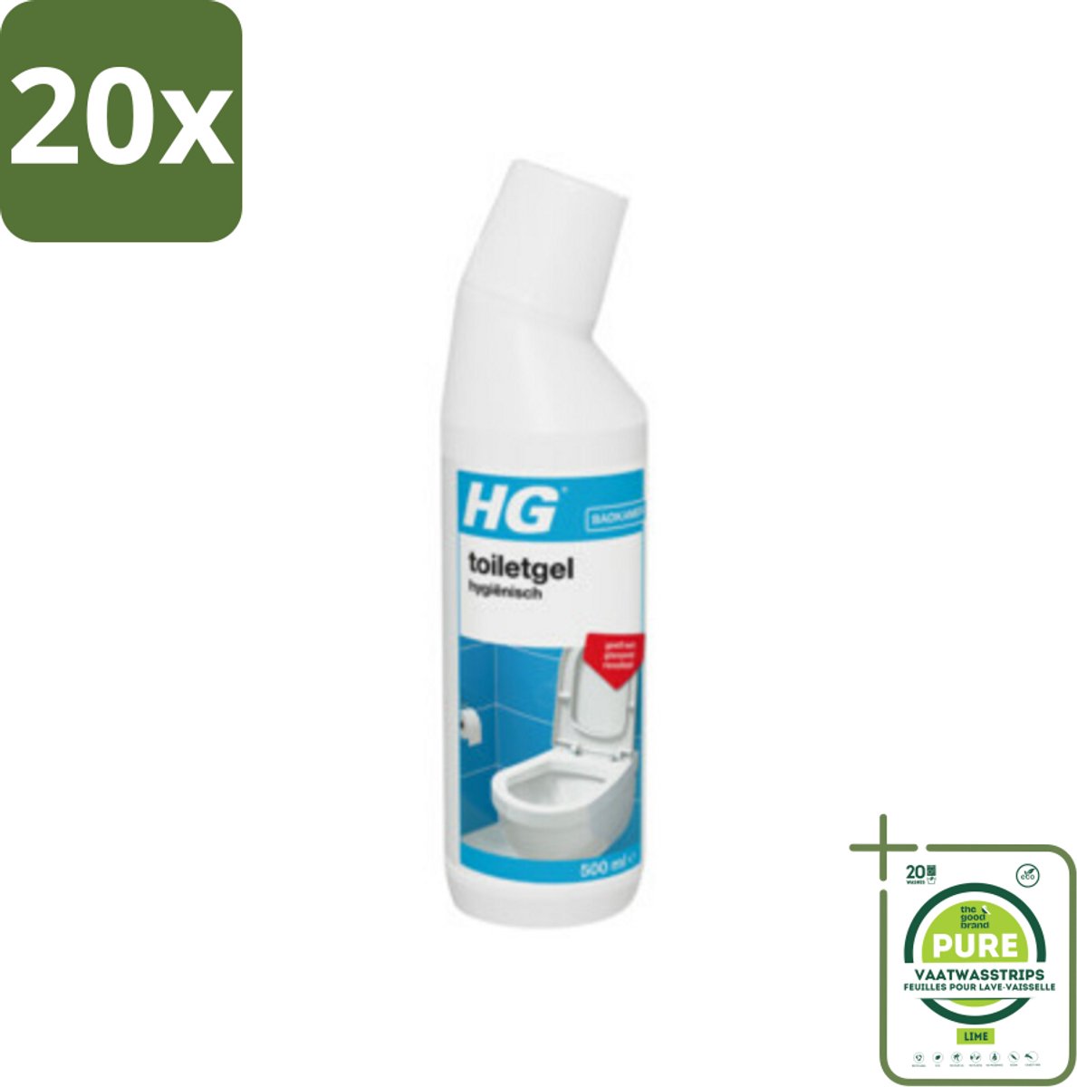 20 x HG Toiletgel Hygiënisch 500 ml - Grootverpakking - Toilet Schoonmaak - Toiletreiniger - Kalkverwijderaar - Toiletgel - HG Toiletgel