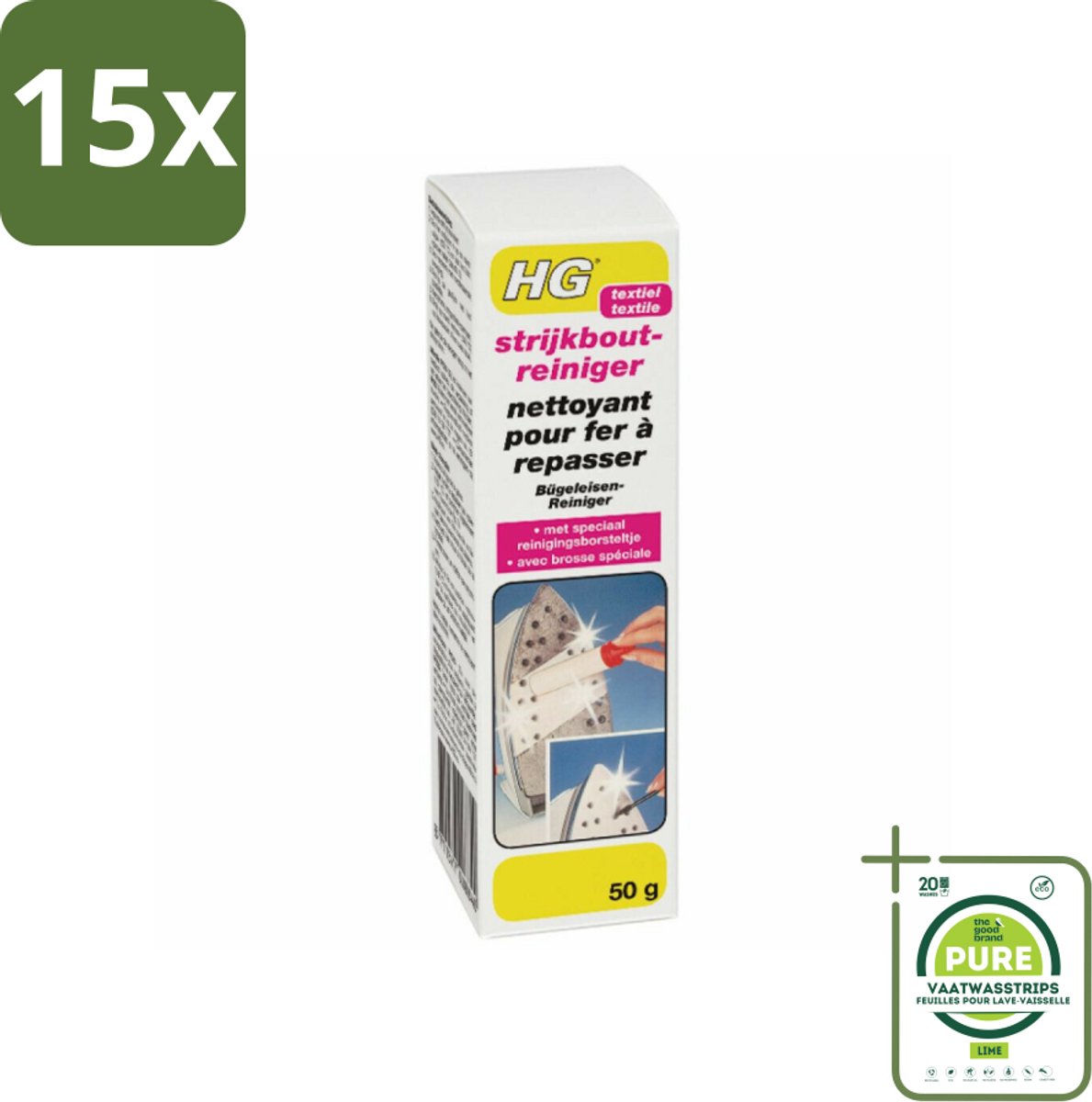 15 x HG Strijkbout Reiniger 50 gr - Grootverpakking - Strijkbout Reiniger - Strijkresten Verwijderen - Strijkbout Schoonmaken - Strijkbout Borstel - HG Strijkboutreiniger