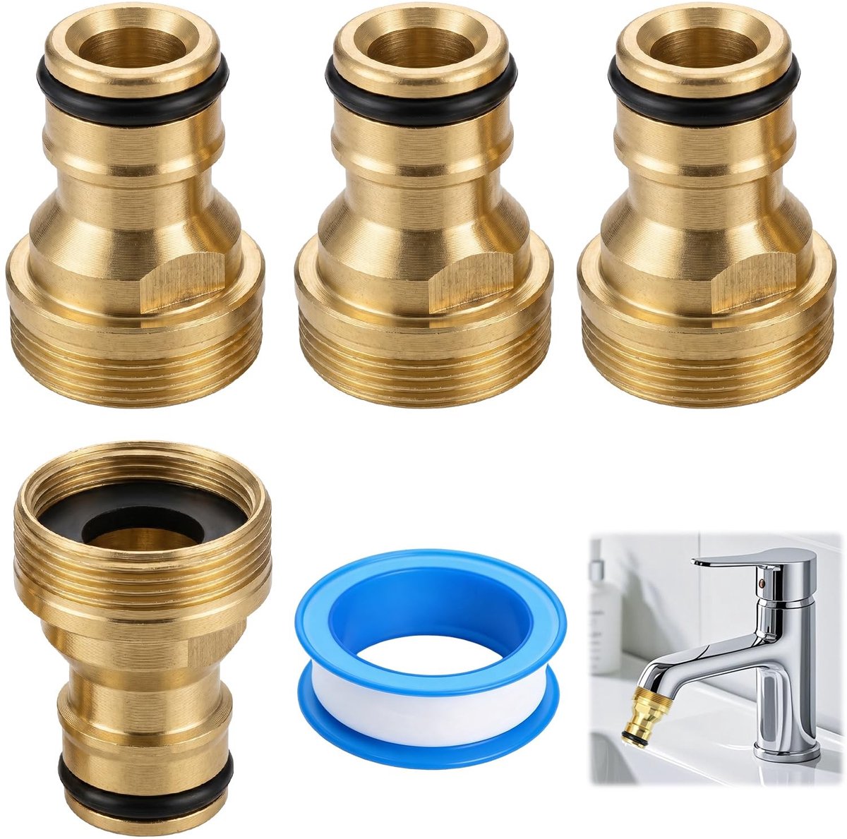 Elzusha - Set van 4 Universele Kraanaansluitingen - Goudkleurig - Slangadapter