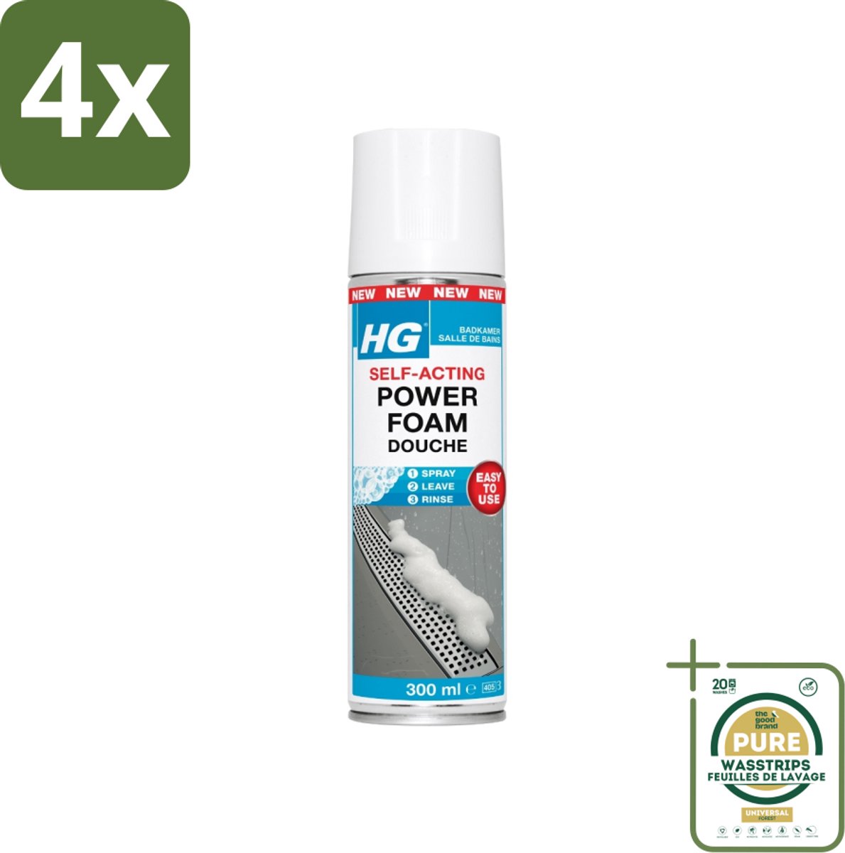 HG - Badkamer - Badkamerreiniger - Power Foam Douche - Zelf-Activerend - 300 ml - Voordeelverpakking - 4 stuks - Kalkverwijderaar - Zeepresten