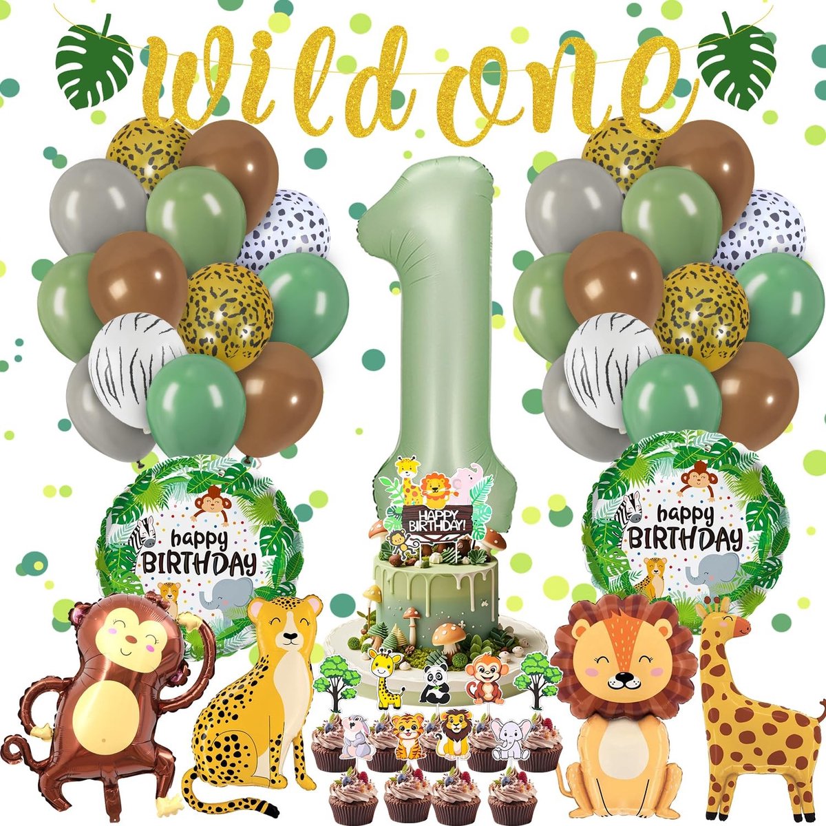 Elzusha - Jungle Decoratie Set voor 1e Verjaardag met Ballonnen en Banner