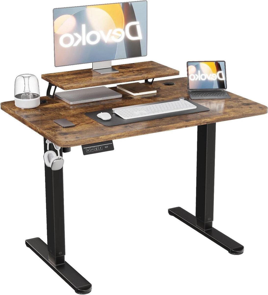 Elektrisch Bureau - Sta bureau - Thuiswerken Ergonomisch - Met Monitorstandaard - 160x70 cm - Bruin