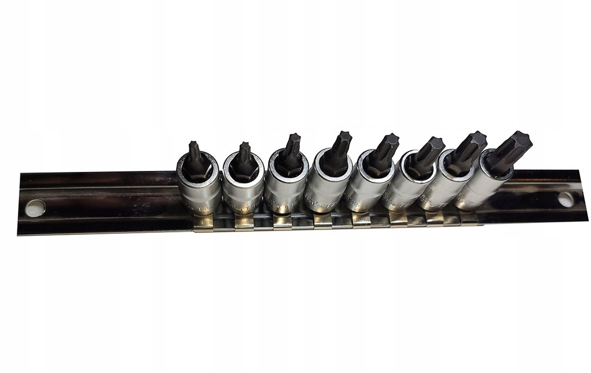 Set Torx Bits met 1/4" Dop en Rail - 8 Delig