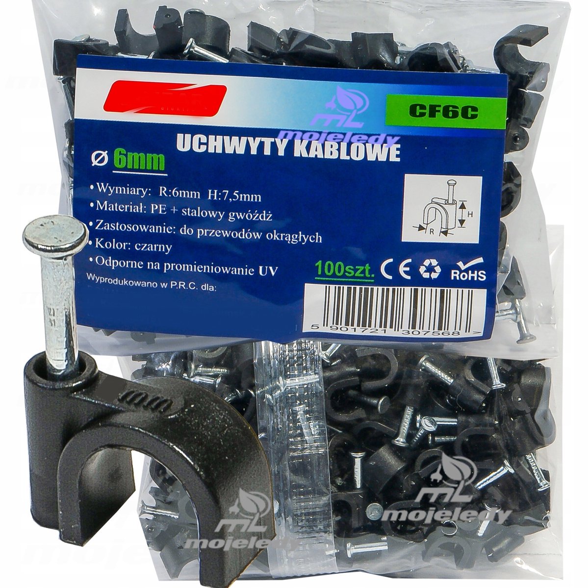 Zwarte Ronde Kabelklemmen met Nagel - 6mm - 100 Stuks