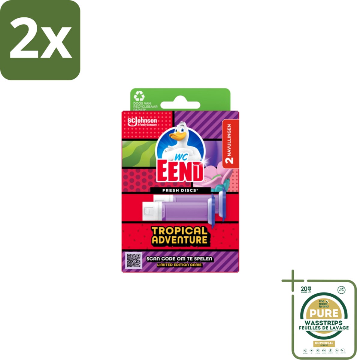 WC Eend – Fresh Discs – Duo Navulling – Tropical Adventure – 72 ml - Voordeelverpakking - 2 stuks - Toilet hygiëne - Toilet schoon