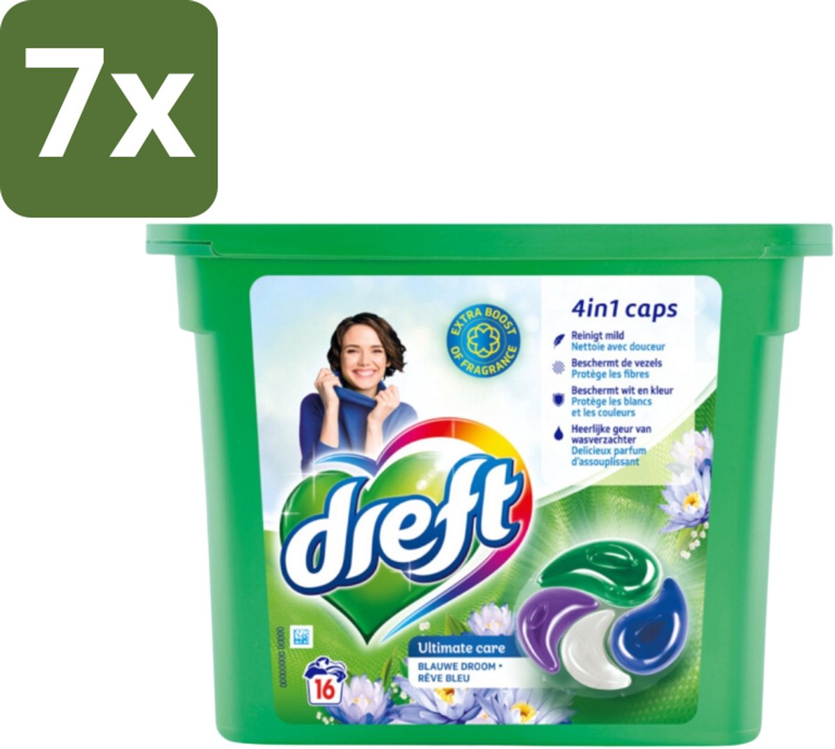7 x Dreft - Wasmiddelcapsules 4in1 - Gekleurde Was - Blauwe Droom - 16 Wasbeurten - Wasmiddelcapsules - Blauwe Droom - Kleurbescherming - Frisheid - Wasgoed Reinigen