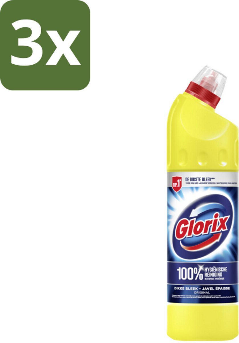 3 x Glorix Original - Toiletreiniger - Dikke Bleek - Intensieve Reiniger - 750 ml - Toiletreiniger - Reiniging Toilet - Anti-kalk - Hygiëne Toilet - Kalkaanslag