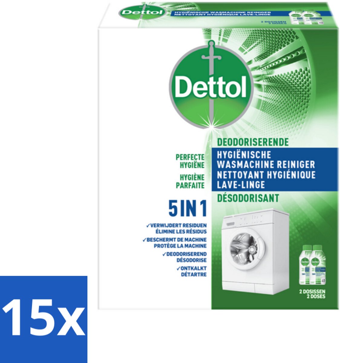15 x Dettol Wasmachine Reiniger Duo 500 ml - Wasmachine Reiniger - Hygiëne Wasmachine - Wasmachine Reinigen - Wasmachine Reiniger 5 In 1 - Wasmachine Geur
