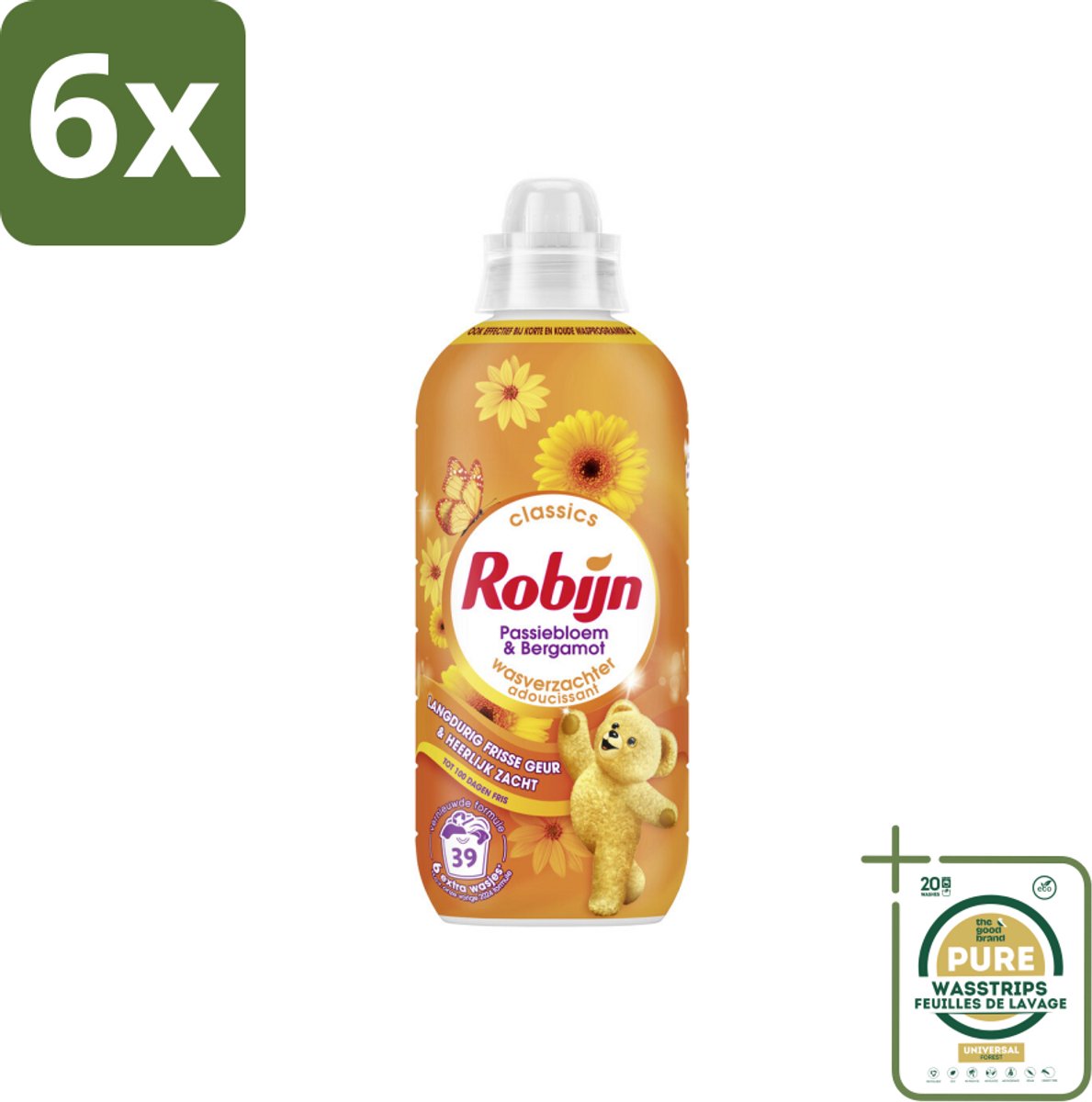 Robijn – Wasverzachter – Passiebloem & Bergamot – 780 ml - Voordeelverpakking - 6 stuks - Wasverzachter voor katoen - Wasverzachter voor synthetisch