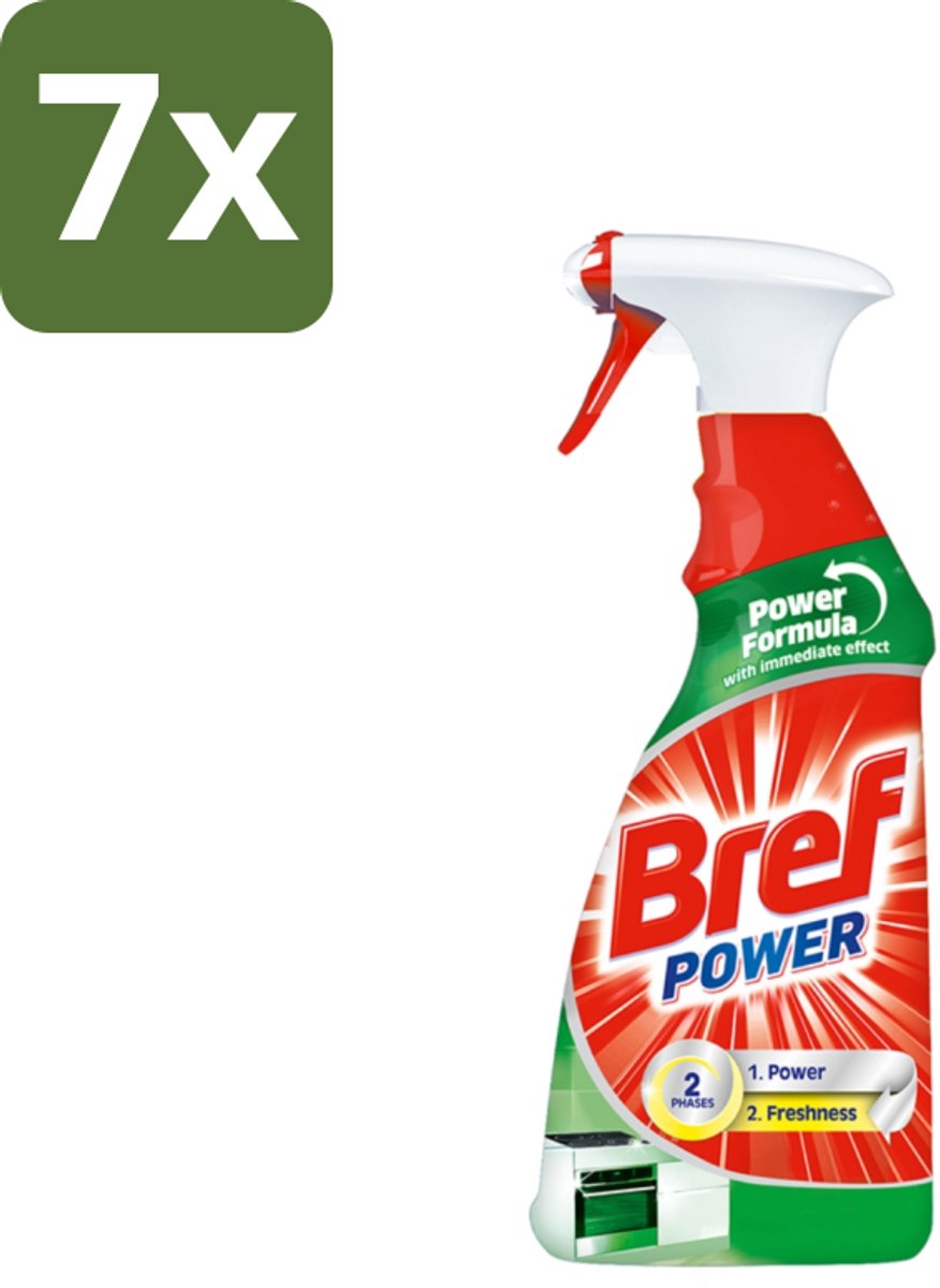 7 x Bref Power - Keukenreiniger - Spray - Ontvetter - 750 ml - Keukenreiniger - Ontvettingscrème - Vet Verwijderen - Krachtige Spray - Keuken Reinigen