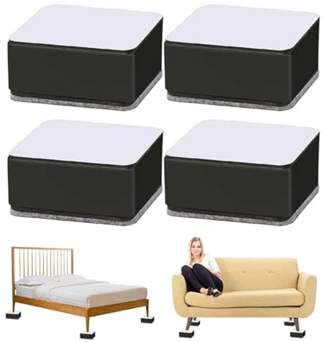 Bankverhoger 3 cm - Set van 4 Zelfklevende Meubelverhogingen van Koolstofstaal voor Banken, Bedden en Stoelen