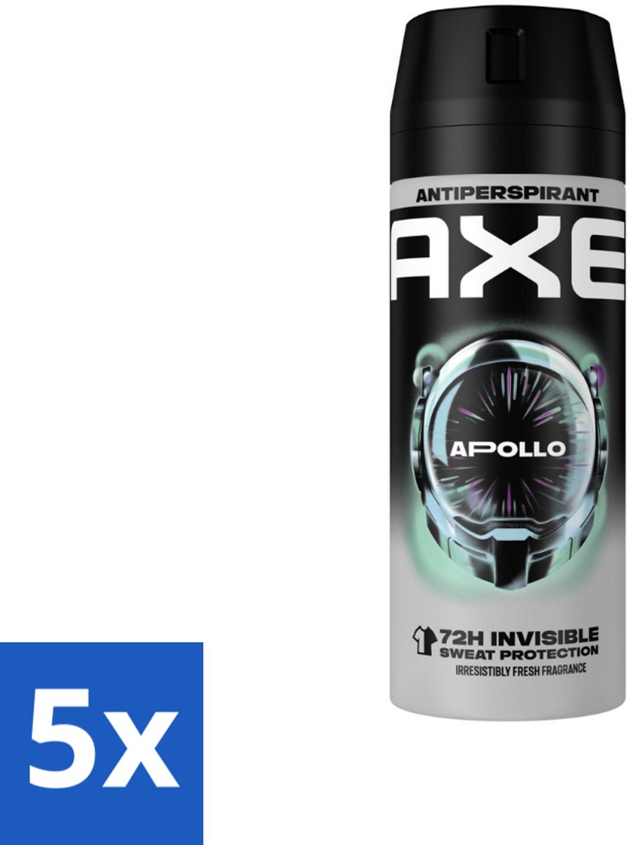 5 x Axe - Deodorant Spray - 72hrs Anti Sweat - Apollo - 150 ml - Anti Transpirant Spray - Zweetbestendig - 72 Uur Bescherming - Geur Groen Fruit - Geur Sandelhout