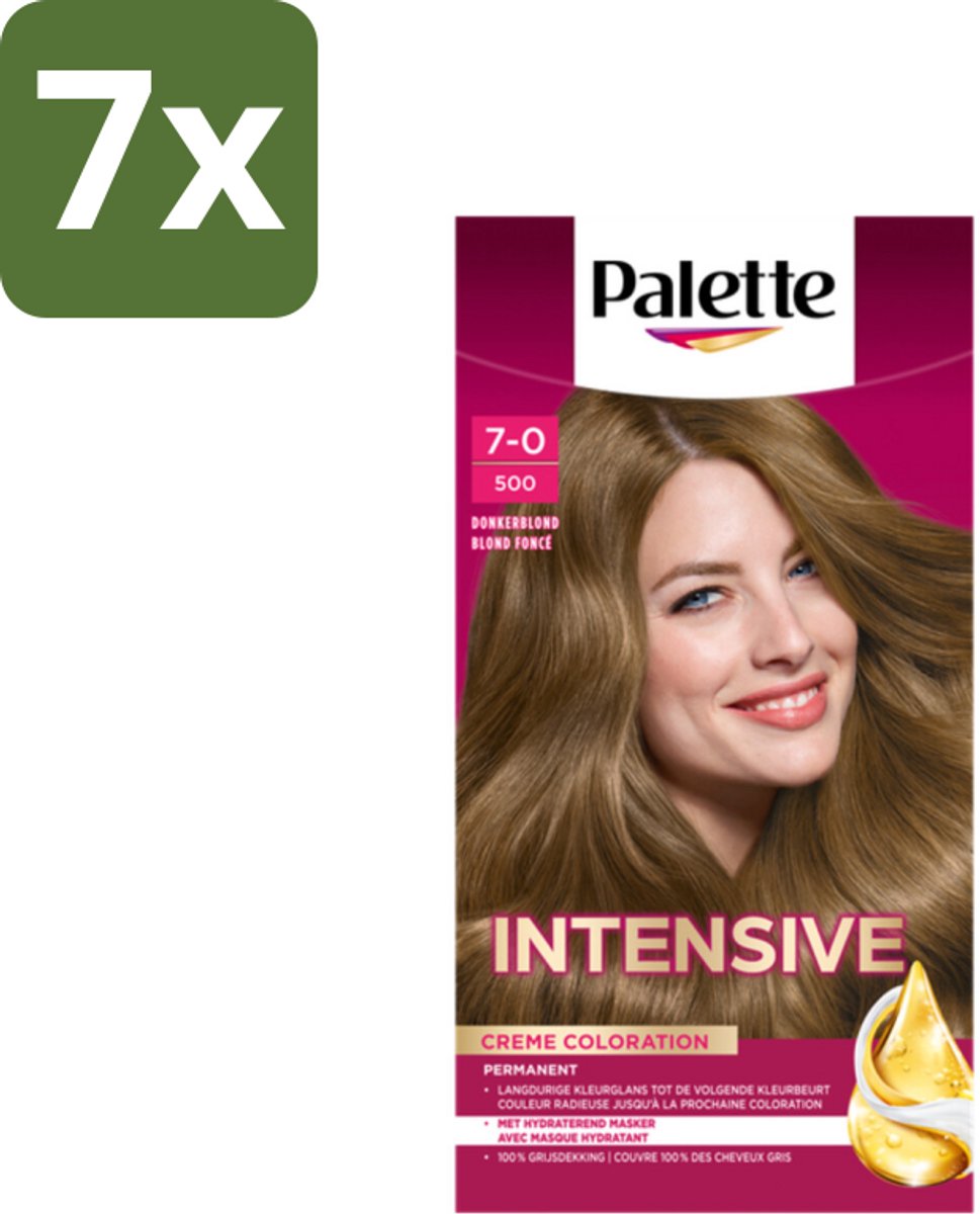 7 x Palette Intensive Oil-Care Color Haarkleuring 500 Donkerblond - Haarverf - Donkerblond - Langdurig Kleur - Grijsdekking - Marula Olie