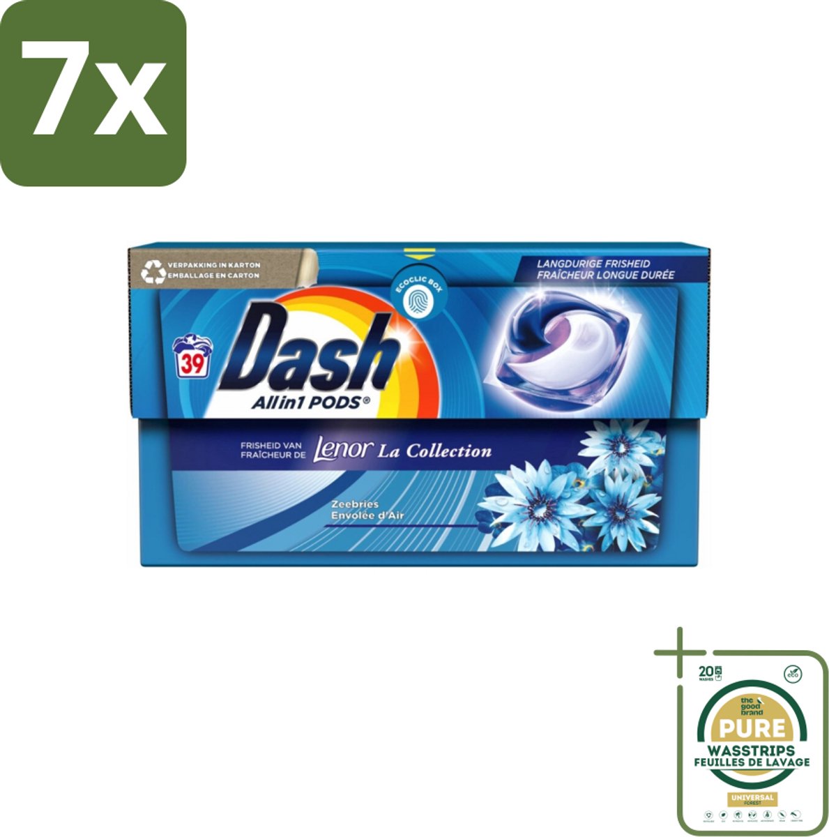 7 x Dash - Lenor Collectie - Wasmiddel Capsules - All-in-1 Pods - Witte en Gekleurde Was - 39 Wasbeurten - Grootverpakking - Wasmiddel Capsules - Frisheid - Zeebries Geur - Wasmachine - Wasbeurten