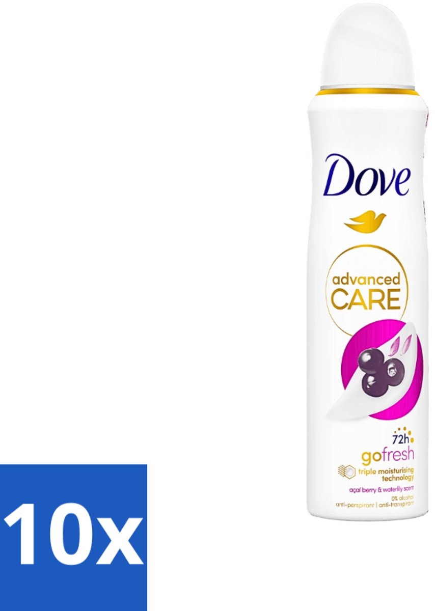 10 x Dove - Deospray - Acai Bes & Waterlelie - 150 ml - Acai Bes & Waterlelie Deospray - Deospray Oksels - Deodorant Oksels - Geur Oksels - Transpiratie Bescherming