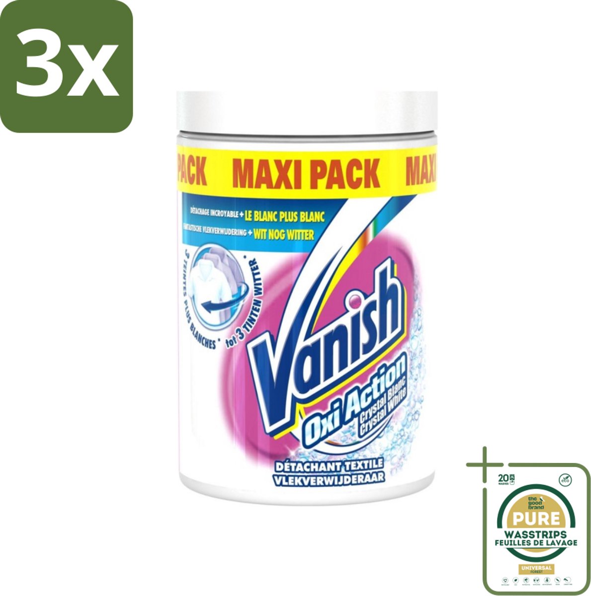 3 x Vanish Oxi Action - Vlekkenverwijderaar Poeder - Witte Was - Maxi Pack - 1 Kg - Grootverpakking - Wit Waspoeder - Vlekverwijderaar - Witte Was - Wasmiddel - Vlekken Verwijderen