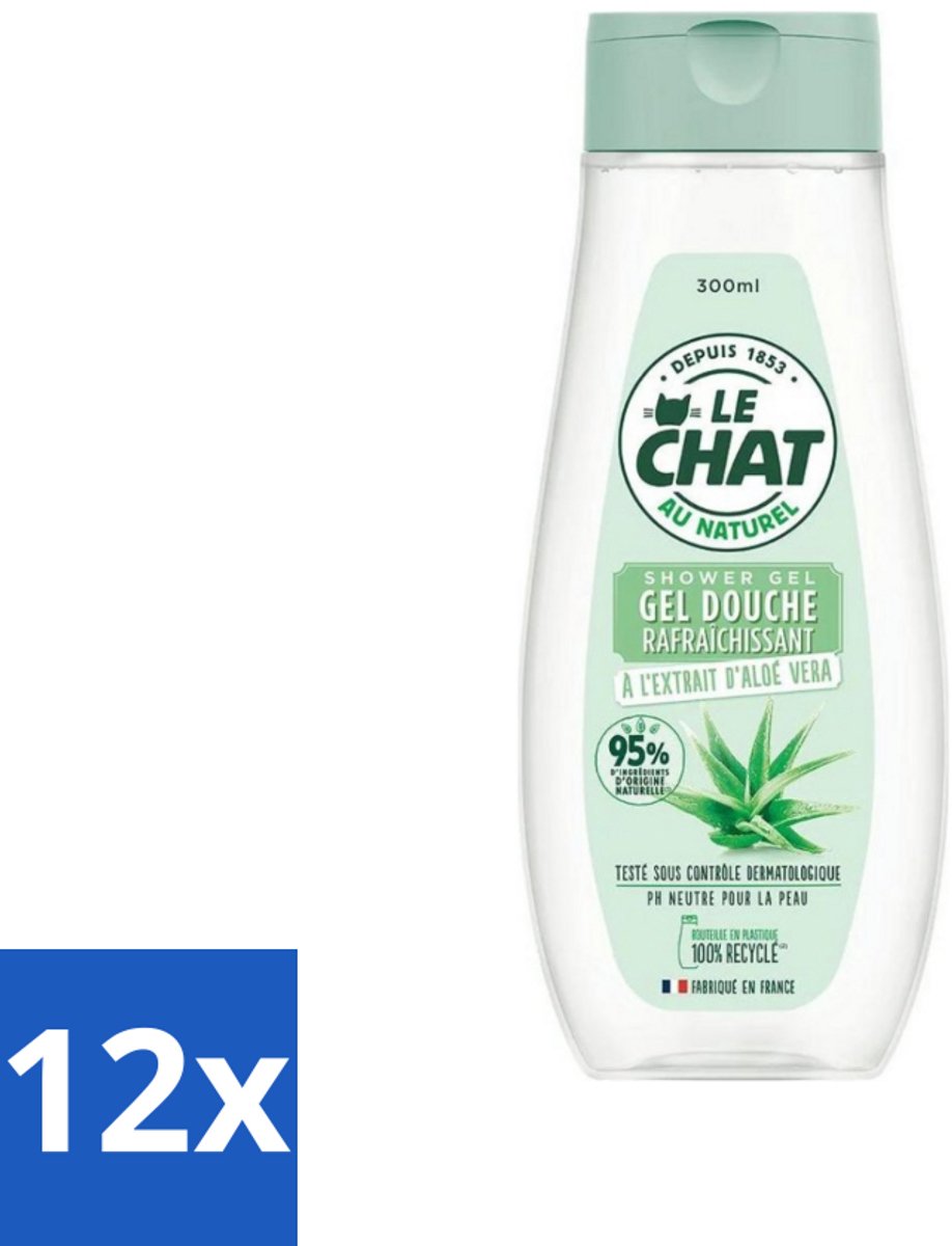 12 x Le Chat - Douchegel - PH Neutraal - Met Extract Van Aloë Vera - Verfrissend - 300 ml - Douchegel - Aloë Vera - PH Neutraal - Verfrissend - Huidverzorging
