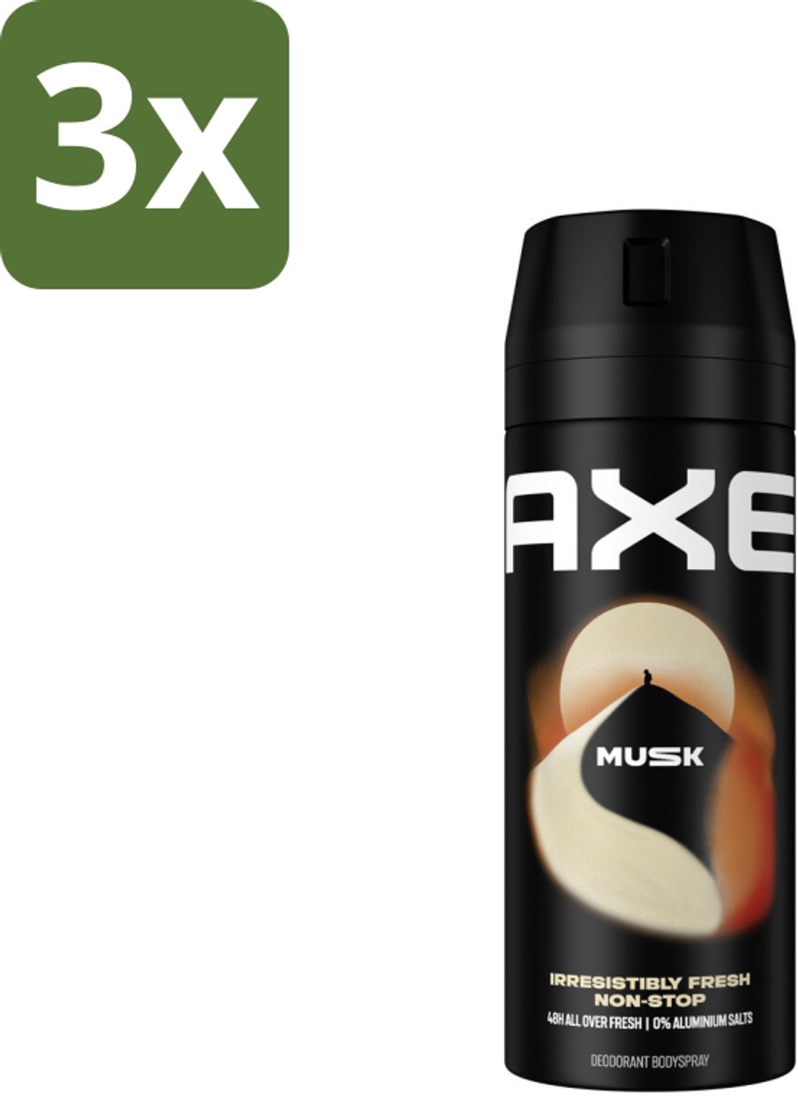 3 x Axe - Deodorant Bodyspray - 48hrs Fresh - Musk - Patchouli & Fougere - 150 ml - 48 Uur Geurbescherming - Deodorant Sprayer - Zinktechnologie - Geur Van Musk - Geur Van Patchouli
