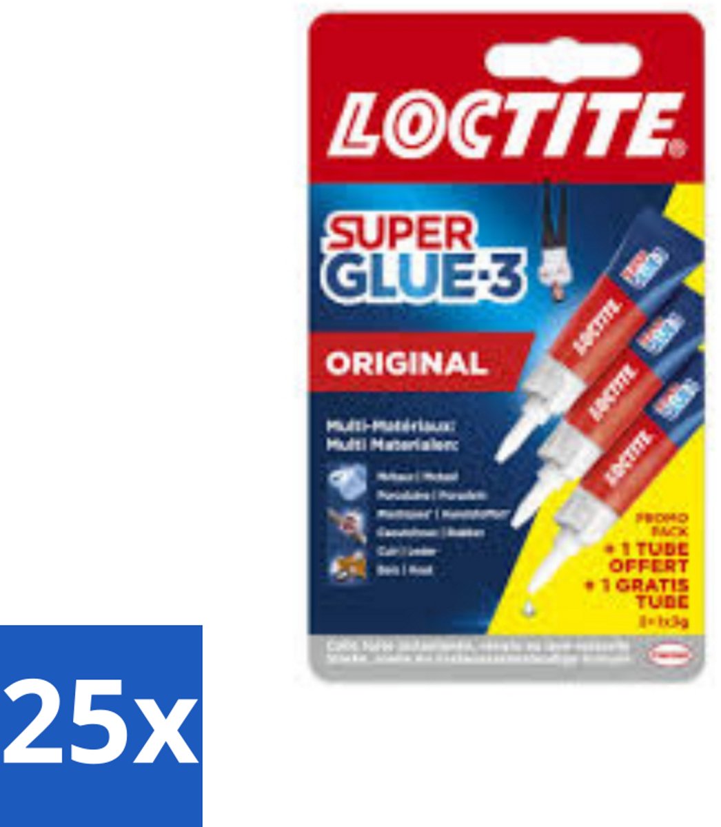 25 x Loctite - Secondelijm - Super Glue Universal - 3 Lijmtubes - Super Glue - Lijm - Hechting - Reparatie - Loctite