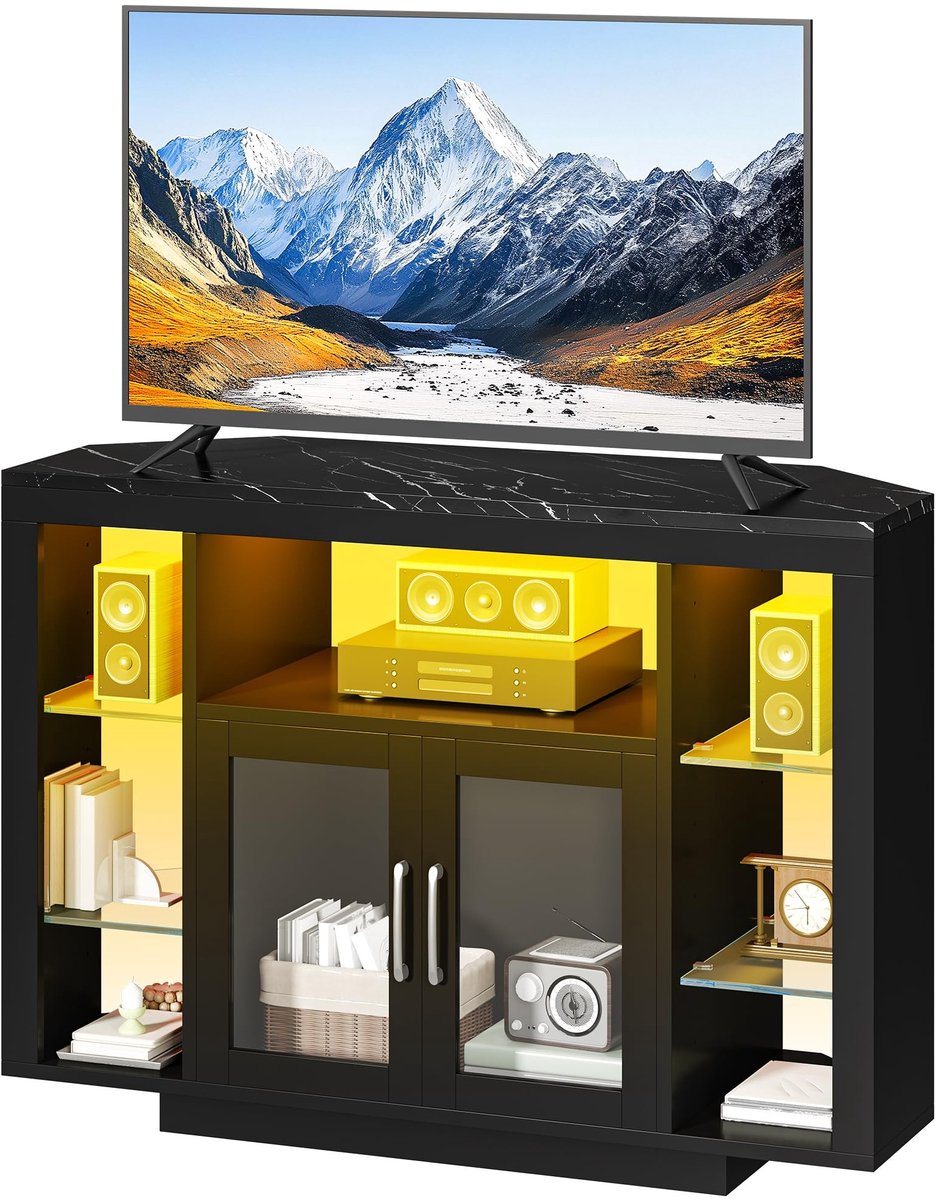 Elzusha - Hoek-tv-standaardkast met RGB LED-verlichting - Meubel voor maximaal 55 inch tv
