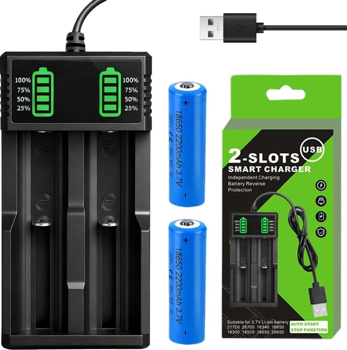 Elzusha - Set van 2 Oplaadbare Batterijen met Oplader voor Afstandsbedieningen
