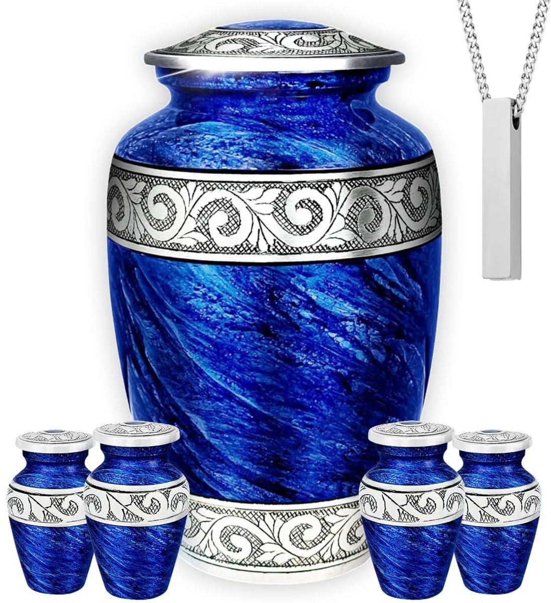 Elzusha - Urnen Set voor Menselijke As - 5 Stuks Blauw Aluminium