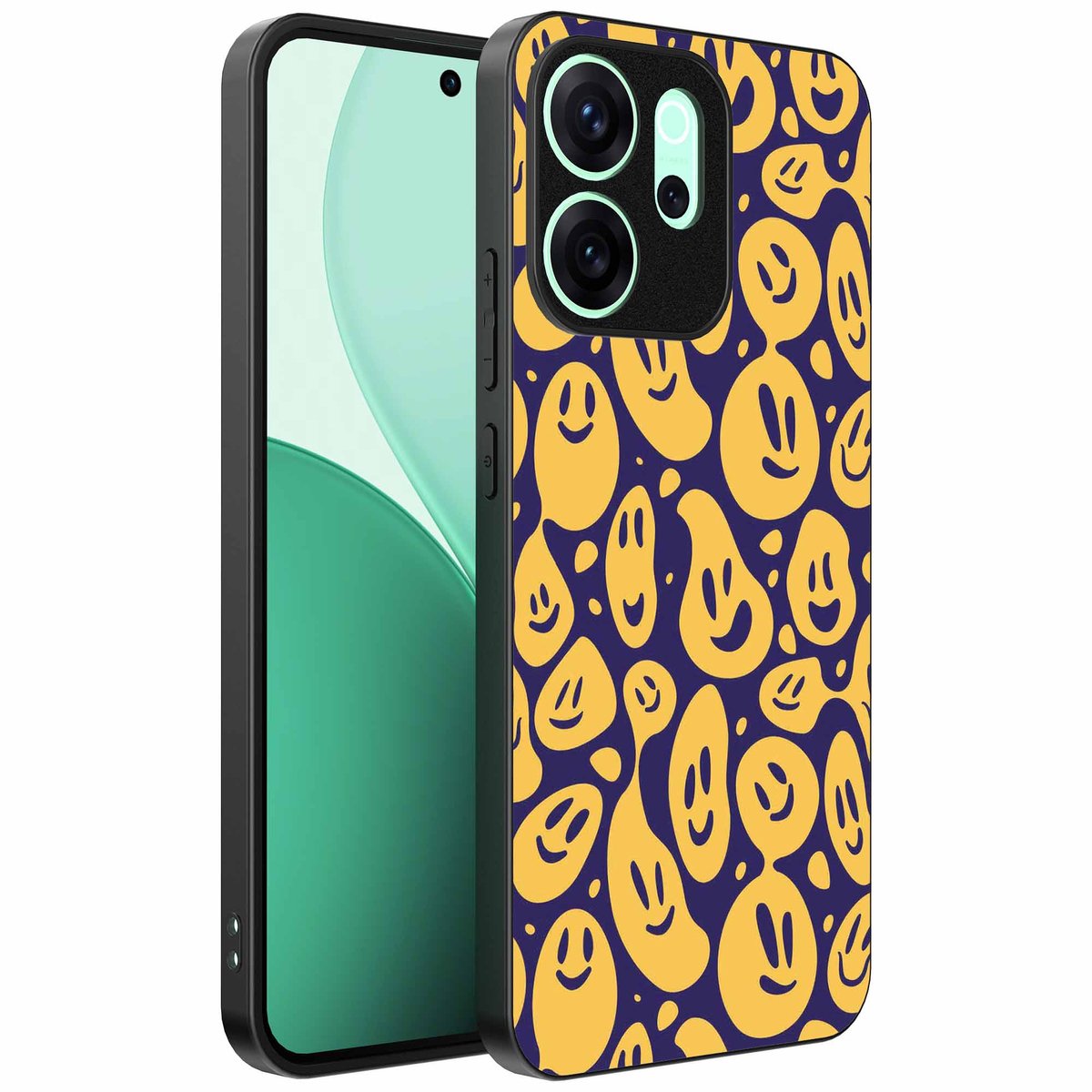 Geschikt voor Oppo Reno 15 Pro Telefoonhoesje met smiley opdruk - TPU backcover case emoji design - Paars Geel - Smartphonica geschikt voor Oppo Reno 15 Pro