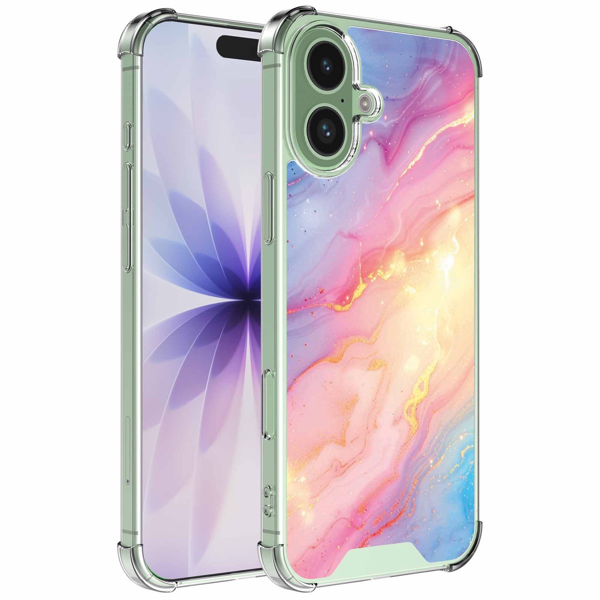 Smartphonica Geschikt voor iPhone 17 Telefoonhoesje met Glitter Marmer opdruk - Draadloos op te laden - Shockproof Siliconen TPU Strong Case - Sterk Schokbestendig Telefoonhoesje geschikt voor iPhone 17