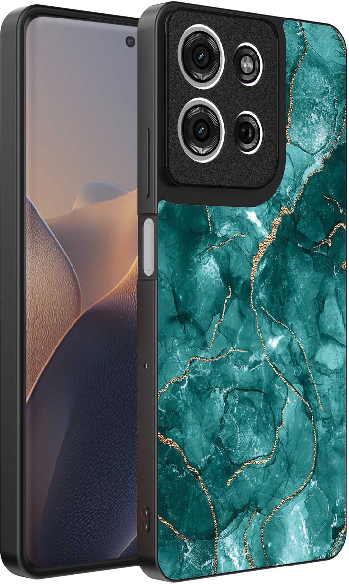 Geschikt voor Motorola Edge 60 Fusion Telefoonhoesje met marmer opdruk - TPU backcover case marble design - Goud Groen - Smartphonica geschikt voor Motorola Edge 60 Fusion